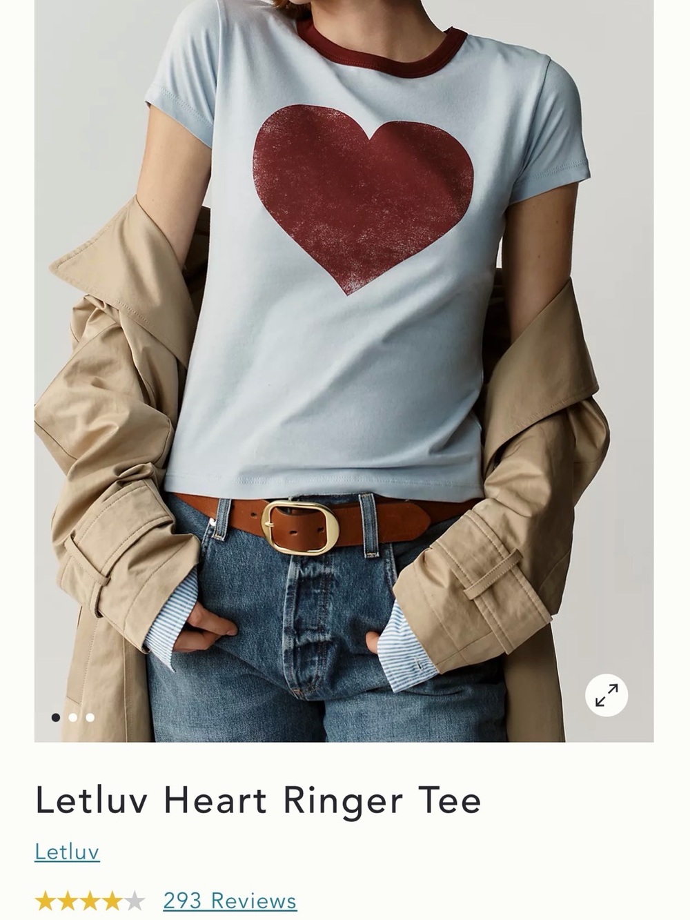 Anthropologie Light Blue Ringer Tee with Red Heart Graphic